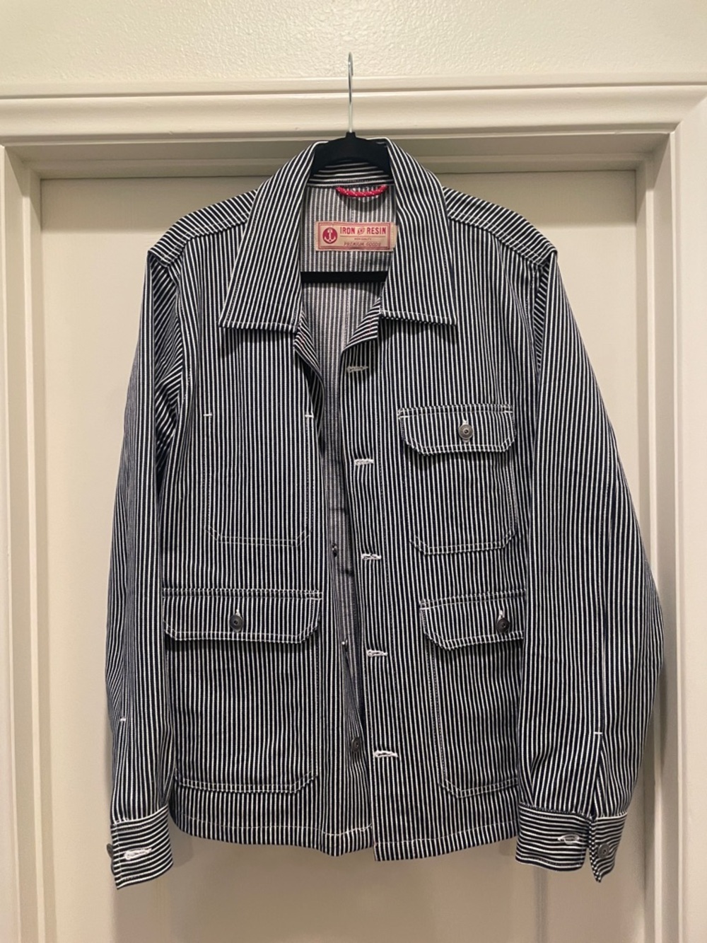 Iron & Resin Navy & White Striped chore jacket men's large